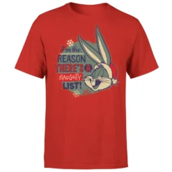 Looney Tunes I'm The Reason There Is A Naughty List Men's Christmas T-Shirt - Red -Cheap Christmas Franchises Store 11970256 4894627062795027