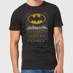 DC COMICS DC Seasons Greetings From Gotham Men's Christmas T-Shirt - Black