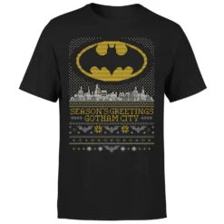 DC COMICS DC Seasons Greetings From Gotham Men's Christmas T-Shirt - Black -Cheap Christmas Franchises Store 11970340 9184627067416683