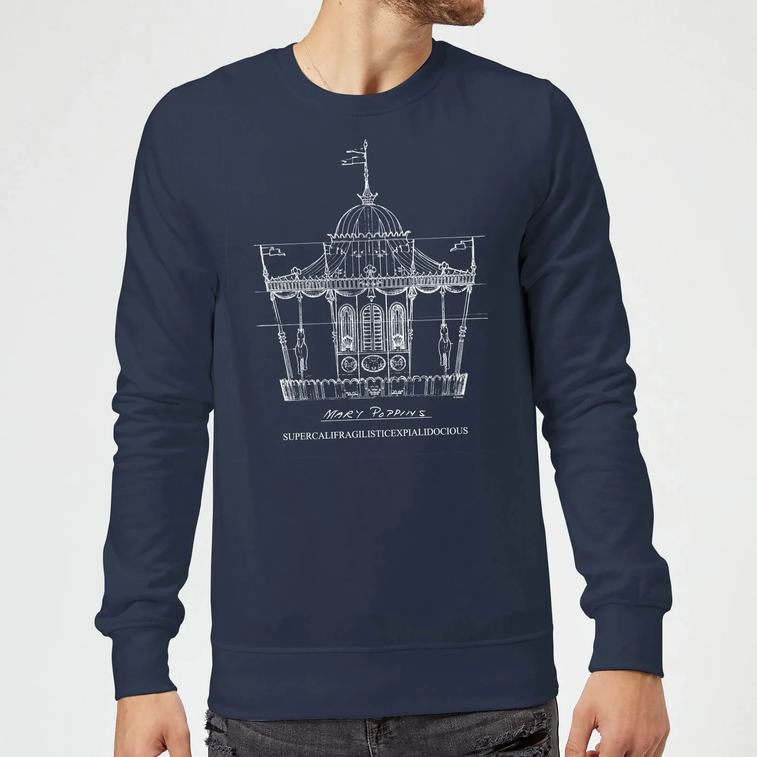 Disney Mary Poppins Carousel Sketch Christmas Jumper - Navy 3 Disney Mary Poppins Carousel Sketch Christmas Jumper - Navy