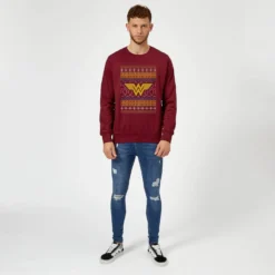 DC COMICS DC Wonder Woman Knit Christmas Jumper - Burgundy -Cheap Christmas Franchises Store 11970856 1554627074963717