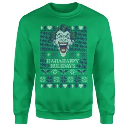 DC COMICS HA-HA-HAppy Ugly Knit Christmas Sweatshirt - Kelly Green -Cheap Christmas Franchises Store 12335546 1254714273288059