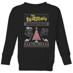 Flintstones Rockin Around The Tree Kids' Christmas Jumper - Black