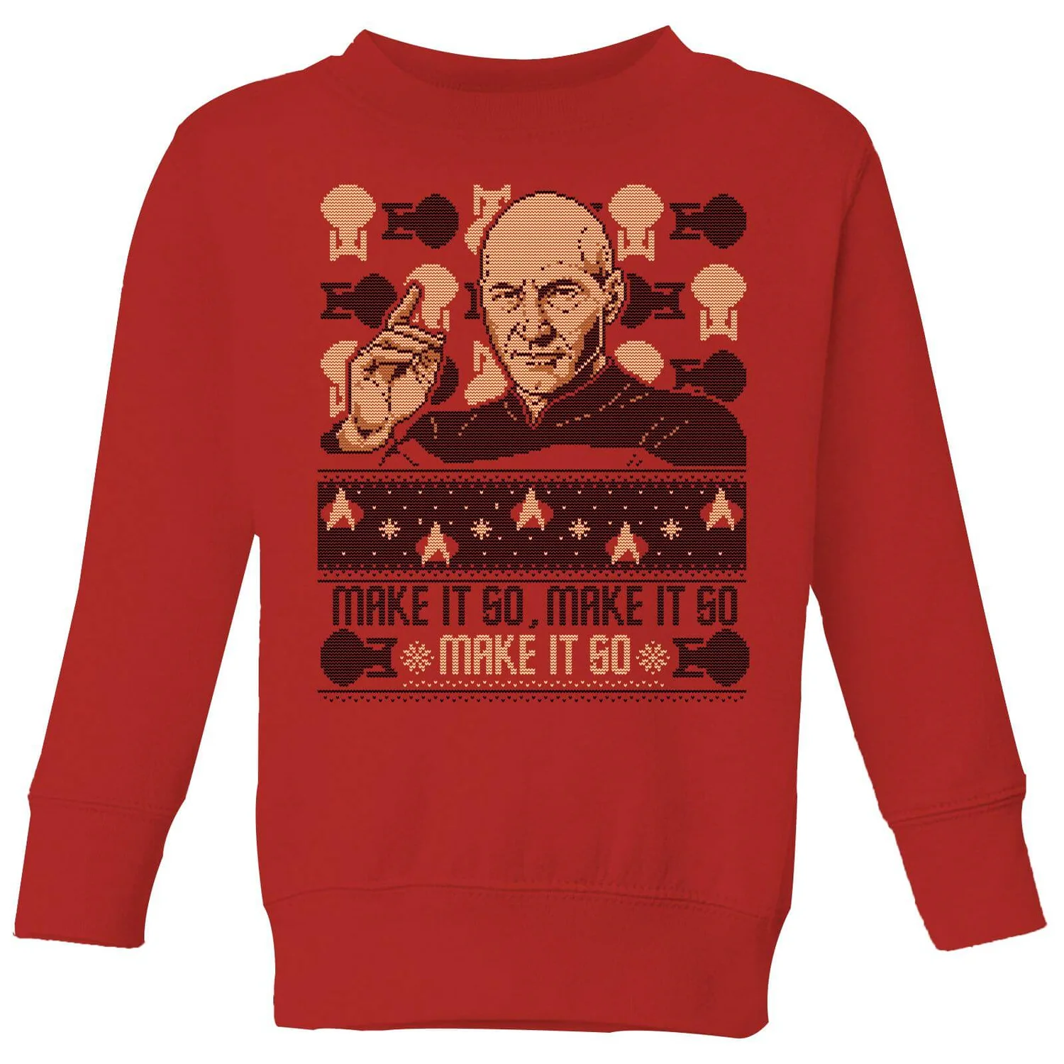 Star Trek: The Next Generation Make It So Kids' Christmas Jumper - Red 3 Star Trek: The Next Generation Make It So Kids' Christmas Jumper - Red