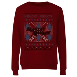 DC COMICS Harley Quinn Women's Christmas Jumper - Burgundy -Cheap Christmas Franchises Store 12336153 1984714267841043