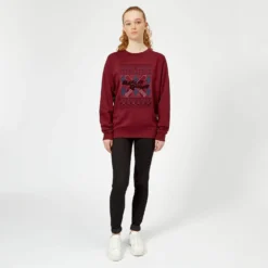 DC COMICS Harley Quinn Women's Christmas Jumper - Burgundy -Cheap Christmas Franchises Store 12336153 5134714267726932