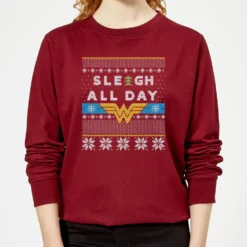 DC COMICS Wonder Woman 'Sleigh All Day Women's Christmas Jumper - Burgundy