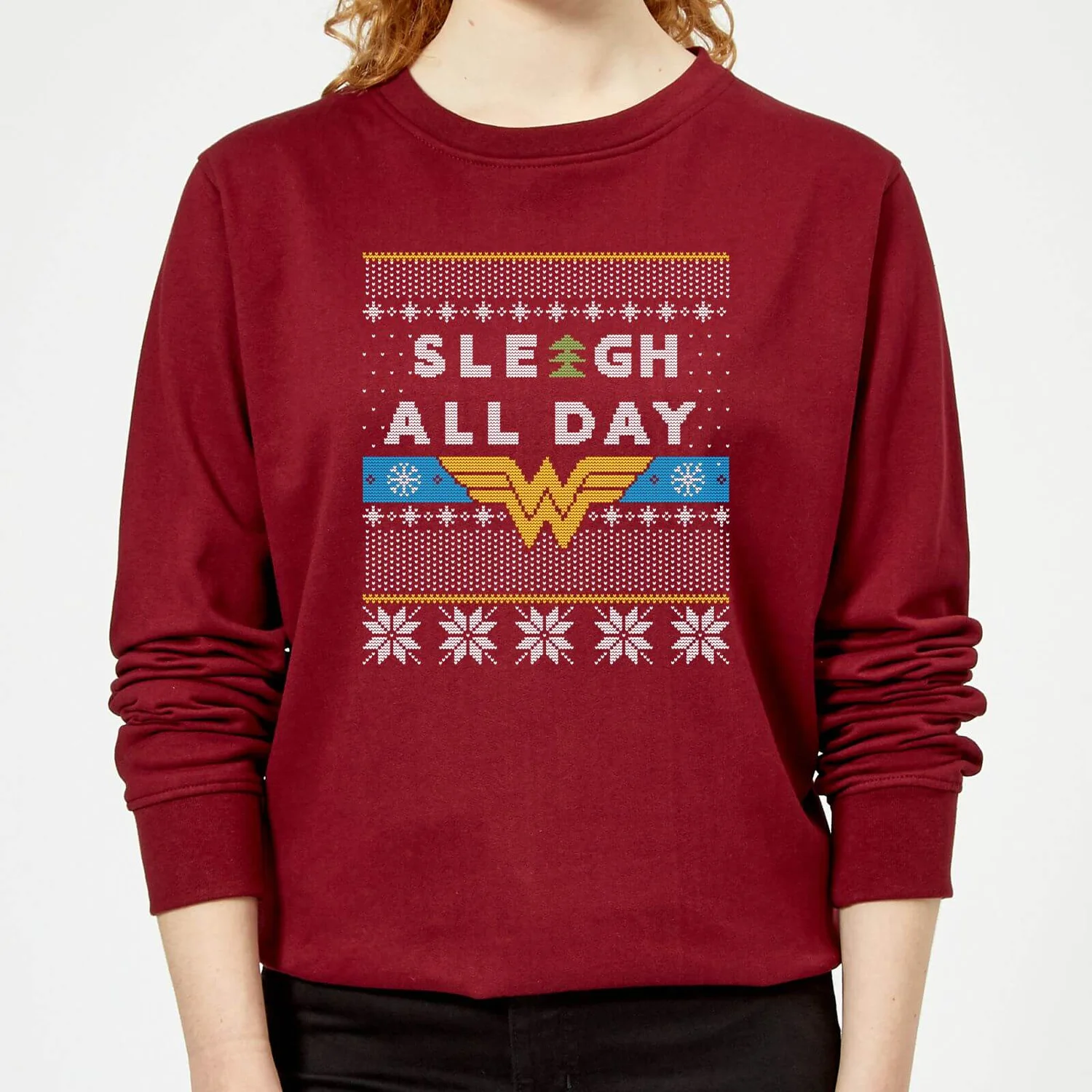 DC COMICS Wonder Woman 'Sleigh All Day Women's Christmas Jumper - Burgundy 3 DC COMICS Wonder Woman 'Sleigh All Day Women's Christmas Jumper - Burgundy
