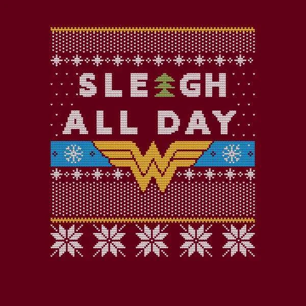 DC COMICS Wonder Woman 'Sleigh All Day Women's Christmas Jumper - Burgundy 4 DC COMICS Wonder Woman 'Sleigh All Day Women's Christmas Jumper - Burgundy - Image 2