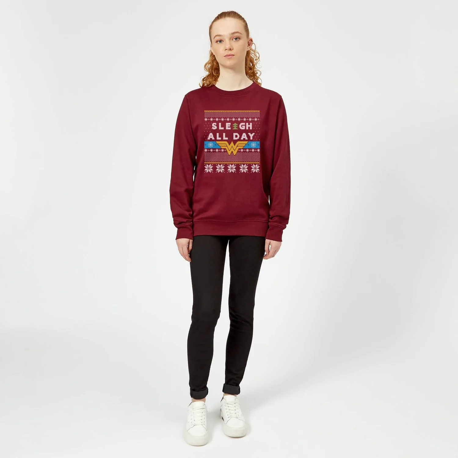 DC COMICS Wonder Woman 'Sleigh All Day Women's Christmas Jumper - Burgundy 5 DC COMICS Wonder Woman 'Sleigh All Day Women's Christmas Jumper - Burgundy - Image 3
