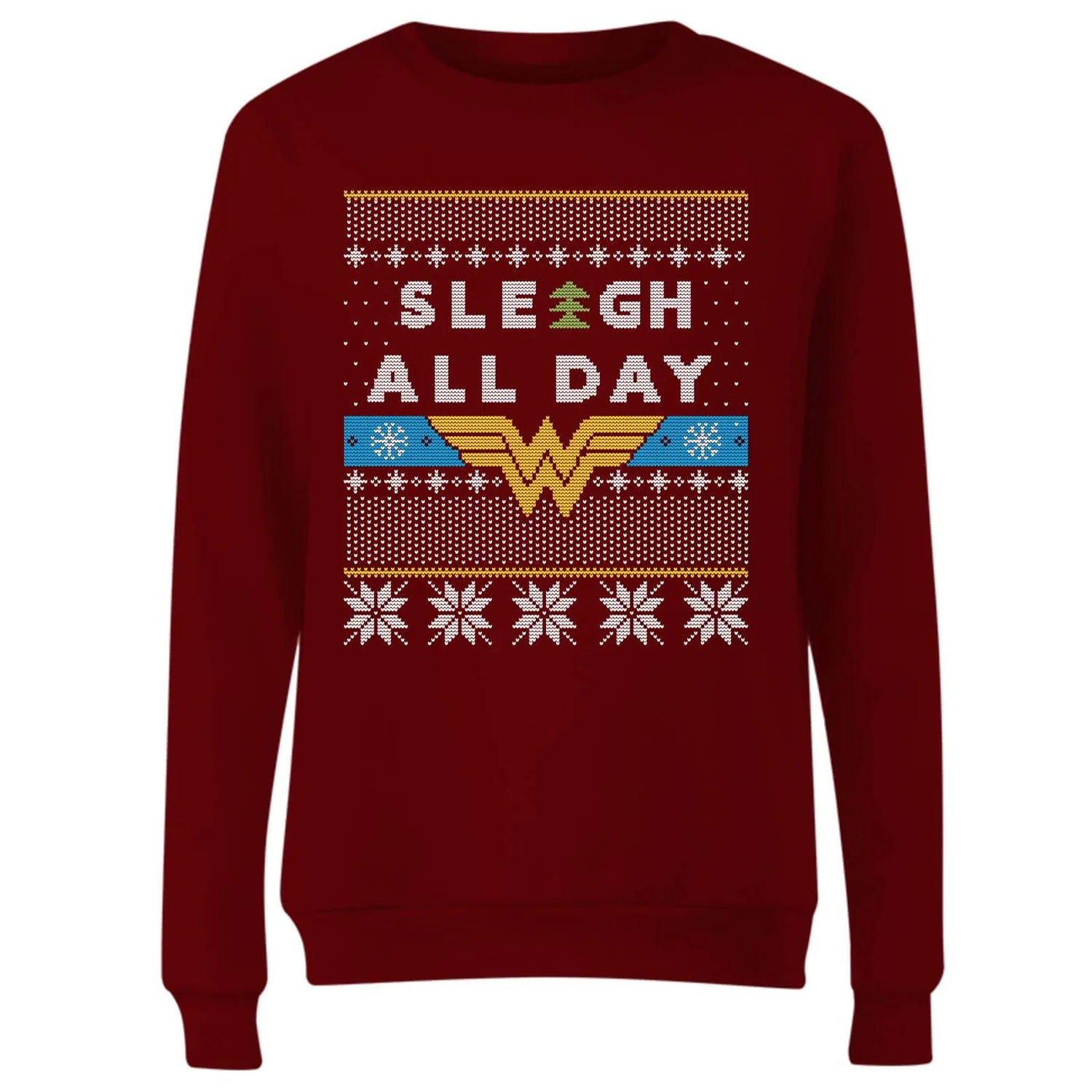 DC COMICS Wonder Woman 'Sleigh All Day Women's Christmas Jumper - Burgundy 6 DC COMICS Wonder Woman 'Sleigh All Day Women's Christmas Jumper - Burgundy - Image 4
