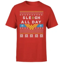 DC COMICS Wonder Woman 'Sleigh All Day Men's Christmas T-Shirt - Red -Cheap Christmas Franchises Store 12336675 2764714271599881