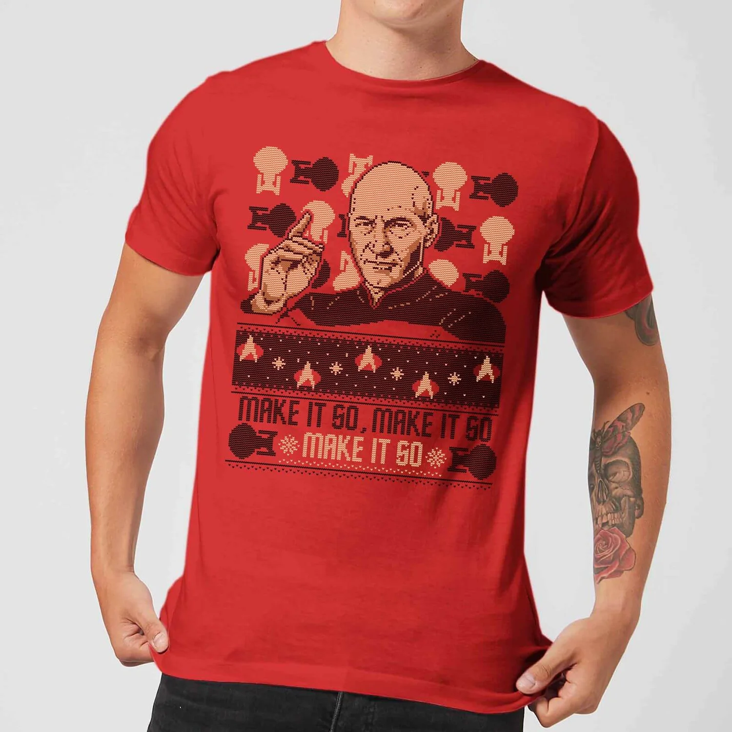 Star Trek: The Next Generation Make It So Men's Christmas T-Shirt - Red 3 Star Trek: The Next Generation Make It So Men's Christmas T-Shirt - Red
