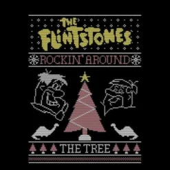 Flintstones Rockin Around The Tree Men's Christmas T-Shirt - Black -Cheap Christmas Franchises Store 12336798 8774714187557677