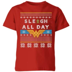 DC COMICS Wonder Woman 'Sleigh All Day Kids' Christmas T-Shirt - Red