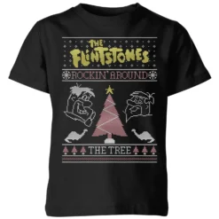 Flintstones Rockin Around The Tree Kids' Christmas T-Shirt - Black