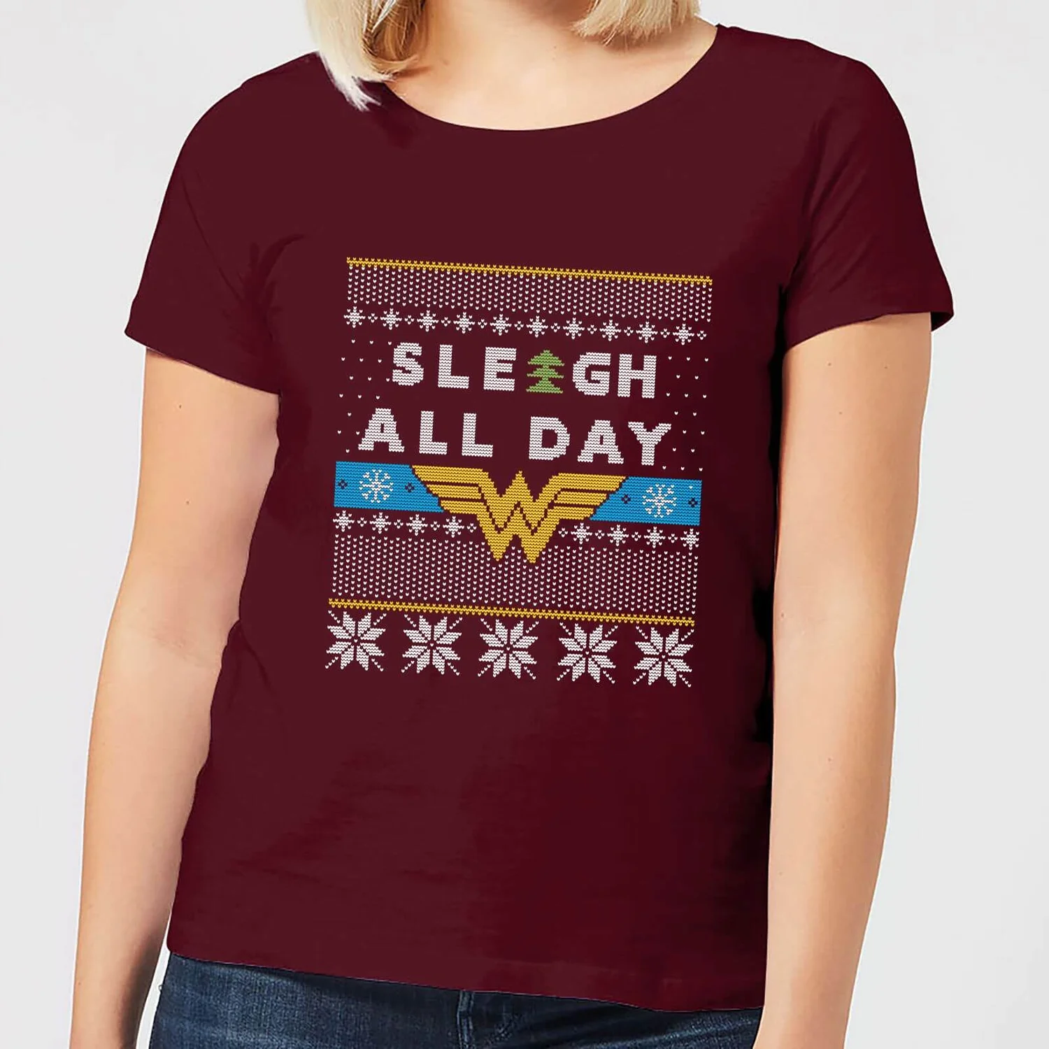 DC COMICS Wonder Woman 'Sleigh All Day Women's Christmas T-Shirt - Burgundy 3 DC COMICS Wonder Woman 'Sleigh All Day Women's Christmas T-Shirt - Burgundy