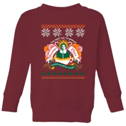 Elf Christmas Cheer Kids' Christmas Jumper - Burgundy