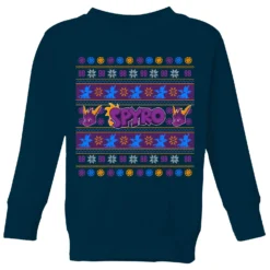 Spyro The Dragon Flame The Halls Kids' Christmas Jumper - Navy