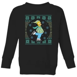 The Simpsons Dashing Through The Snow Kids' Christmas Jumper - Black