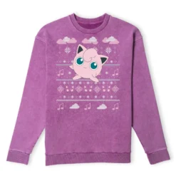 Pokemon Jigglypuff Christmas Christmas Jumper - Purple Acid Wash