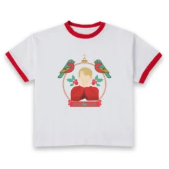 Home Alone Christmas Bauble Women's Cropped Ringer T-Shirt - White Red